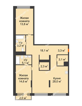 2 комнатная квартира 95,6 м² в Квартал Новин, дом 6 очередь ГП-6