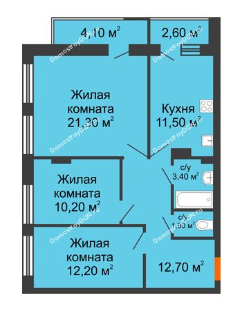 3 комнатная квартира 79,8 м² в ЖК На Тимошенко, дом № 1
