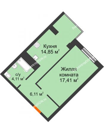 1 комнатная квартира 42,48 м² - ЖК Зеленый квартал 2