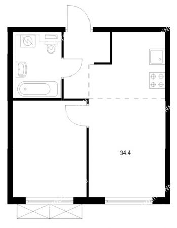 1 комнатная квартира 34,4 м² в ЖК Савин парк, дом корпус 8