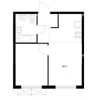 1 комнатная квартира 34,4 м² в ЖК Савин парк, дом корпус 8 - планировка