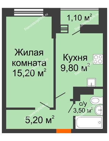 1 комнатная квартира 34,8 м² в ЖК SkyPark (Скайпарк), дом Литер 1, корпус 1, блок-секция 2-3
