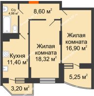 2 комнатная квартира 63,78 м² в ЖК Россинский парк, дом Литер 1 - планировка