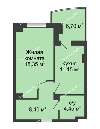 1 комнатная квартира 45,7 м² в ЖК Новый Город, дом № 3