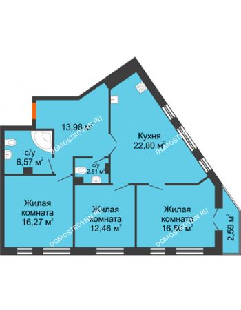 3 комнатная квартира 93,68 м² - ЖК Пушкин