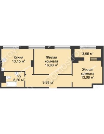 2 комнатная квартира 60,27 м² в ЖК Караваиха, дом № 5