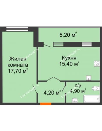 1 комнатная квартира 47,4 м² в ЖК Куйбышев, дом № 10