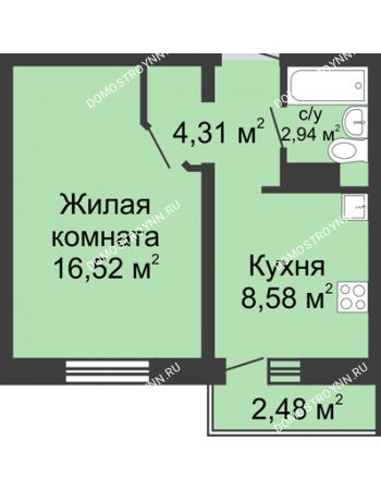 1 комнатная квартира 33,09 м² в ЖК Мончегория, дом № 3