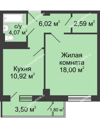 1 комнатная квартира 45,4 м² в ЖК НОРД-Премьер, дом № 12