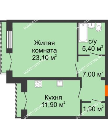1 комнатная квартира 49,3 м² - ЖД по ул. Кирова