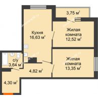 2 комнатная квартира 59,01 м² в ЖК Рассвет, дом № 10 - планировка