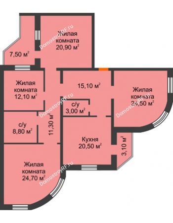 4 комнатная квартира 140,9 м² - ЖК по ул. Циолковского