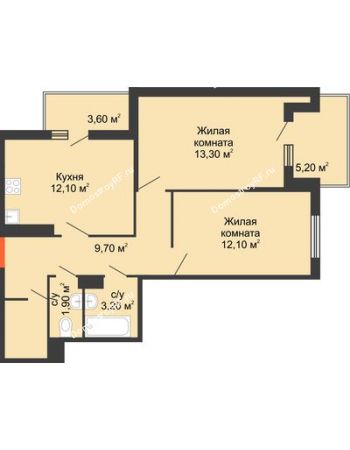 2 комнатная квартира 63,8 м² в ЖК Квартет, дом Литер 4