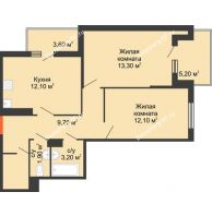 2 комнатная квартира 63,8 м² в ЖК Квартет, дом Литер 2 - планировка