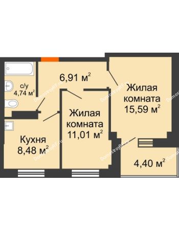 2 комнатная квартира 48,96 м² - Жилой дом в 7 мкрн.г.Сосновоборск