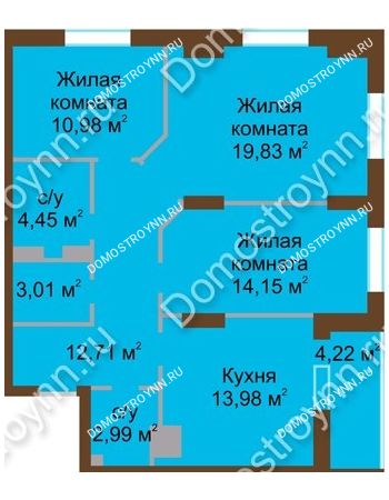 3 комнатная квартира 86,32 м² в ЖК КМ Анкудиновский Парк, дом № 1
