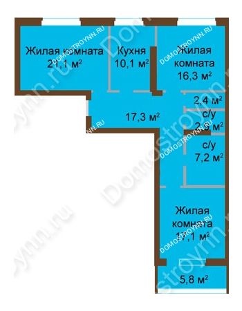 3 комнатная квартира 96,51 м² - ЖК Классика - Модерн