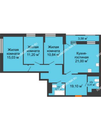 3 комнатная квартира 87,64 м² в ЖК Каскад на Менделеева, дом № 1