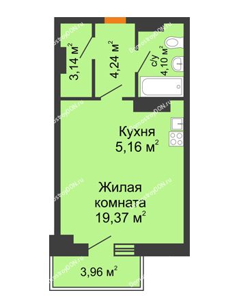Студия 37,2 м² в ЖК Сокол на Оганова, дом Литер 2