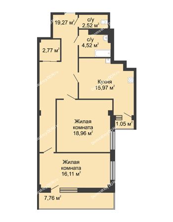 2 комнатная квартира 82,5 м² в  ЖК РИИЖТский Уют, дом Секция 1-2