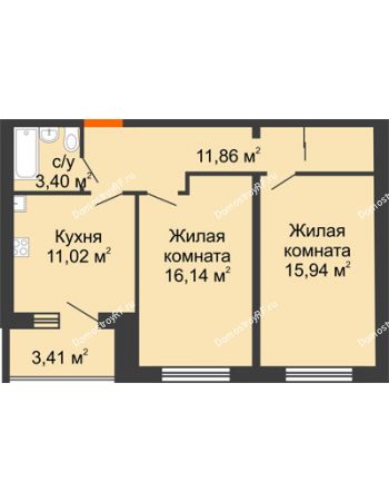 2 комнатная квартира 60,06 м² - ЖК Вавиловский Дворик