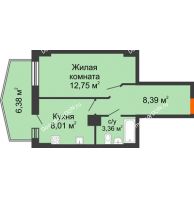 1 комнатная квартира 34,51 м² в ЖК Сердце Ростова 2, дом Литер 8 - планировка