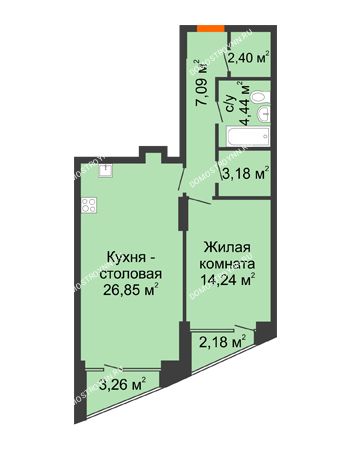1 комнатная квартира 60,08 м² - Клубный дом на Ярославской