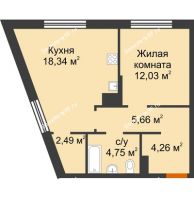 2 комнатная квартира 47,53 м² в ЖК Европейский берег, дом Лондон ГП-11 - планировка