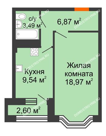 1 комнатная квартира 40,16 м² - ЖК Каскад на Куйбышева
