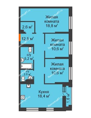 3 комнатная квартира 82,9 м² в ЖК Октябрьский, дом ГП-4