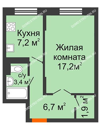 1 комнатная квартира 36,4 м² в ЖК Жюль Верн, дом № 1, корпус 2