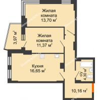 2 комнатная квартира 58,1 м² в ЖК Город у реки, дом Литер 7 - планировка