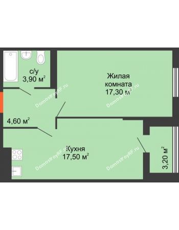 1 комнатная квартира 46,5 м² в ЖК Квартет, дом Литер 4
