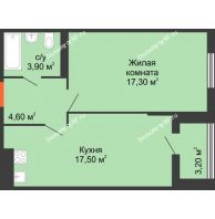 1 комнатная квартира 46,5 м² в ЖК Квартет, дом Литер 2 - планировка
