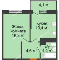 1 комнатная квартира 35,8 м² в ЖК Отражение, дом Литер 1.2 - планировка