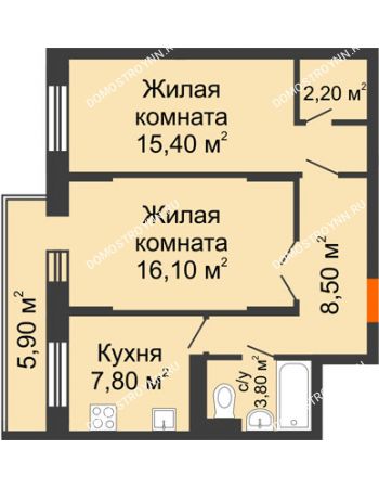 2 комнатная квартира 55,1 м² в ЖК Жюль Верн, дом № 1, корпус 1