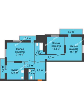 3 комнатная квартира 97,1 м² - ЖК Космолет