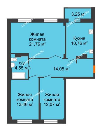 3 комнатная квартира 78,28 м² - ЖК Семейный