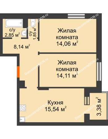 2 комнатная квартира 58,24 м² в Микрорайон Прибрежный, дом № 6