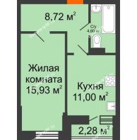 1 комнатная квартира 41,39 м² в ЖК Россинский парк, дом Литер 2 - планировка