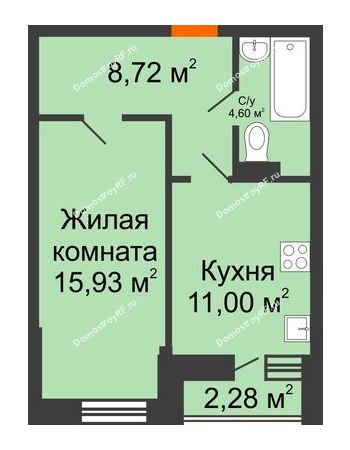 1 комнатная квартира 41,39 м² в ЖК Россинский парк, дом Литер 2