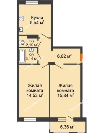 2 комнатная квартира 53 м² в ЖК Португалия, дом Литер 31