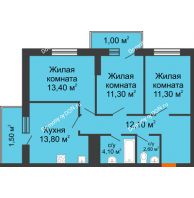 3 комнатная квартира 71,1 м², ЖК Клубный дом на Мечникова - планировка
