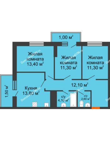 3 комнатная квартира 71,1 м² - ЖК Клубный дом на Мечникова