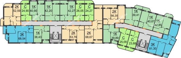 Планировка 2 этажа в доме 1 позиция 1,2 секция в ЖК Мандарин