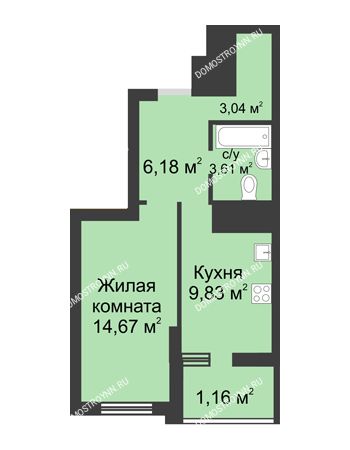 1 комнатная квартира 38,49 м² в ЖК Маленькая страна, дом № 3