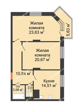 2 комнатная квартира 79,52 м² - ЖД Камертон