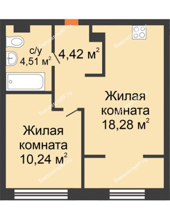 2 комнатная квартира 37,45 м² в ЖК Европейский берег, дом ГП-9 "Дом Монако"
