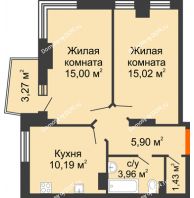 2 комнатная квартира 53,46 м² в ЖК Сердце Ростова 2, дом Литер 1 - планировка