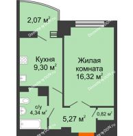 1 комнатная квартира 39,93 м² в ЖК Университетский 137, дом Секция С1 - планировка